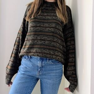 Vintage Abstract Geometric Marled Crewneck Sweater In Heather Gray/Tan